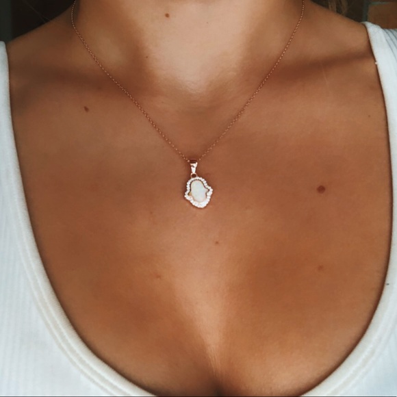 Dripped in Dainty Jewelry - White Opal Hamsa Necklace